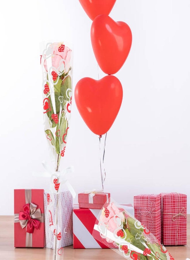 CIPOWM 100pcs Single Rose Sleeves Heart Single Flower Wrapping Bag Clear Florist Bouquet Packaging Bags Flower Sleeves for Floral Arrangement Supply Wedding Birthday Valentines Day Party Supply - Image 5
